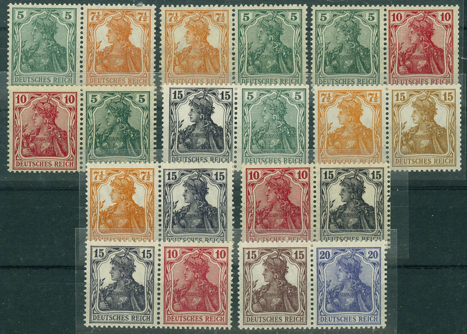Lot 388 - DR - ZUSAMMENDRUCKE AUS MH 1-13, GERMANIA 1910/19  -  Hettinger Auktion Auktion 54