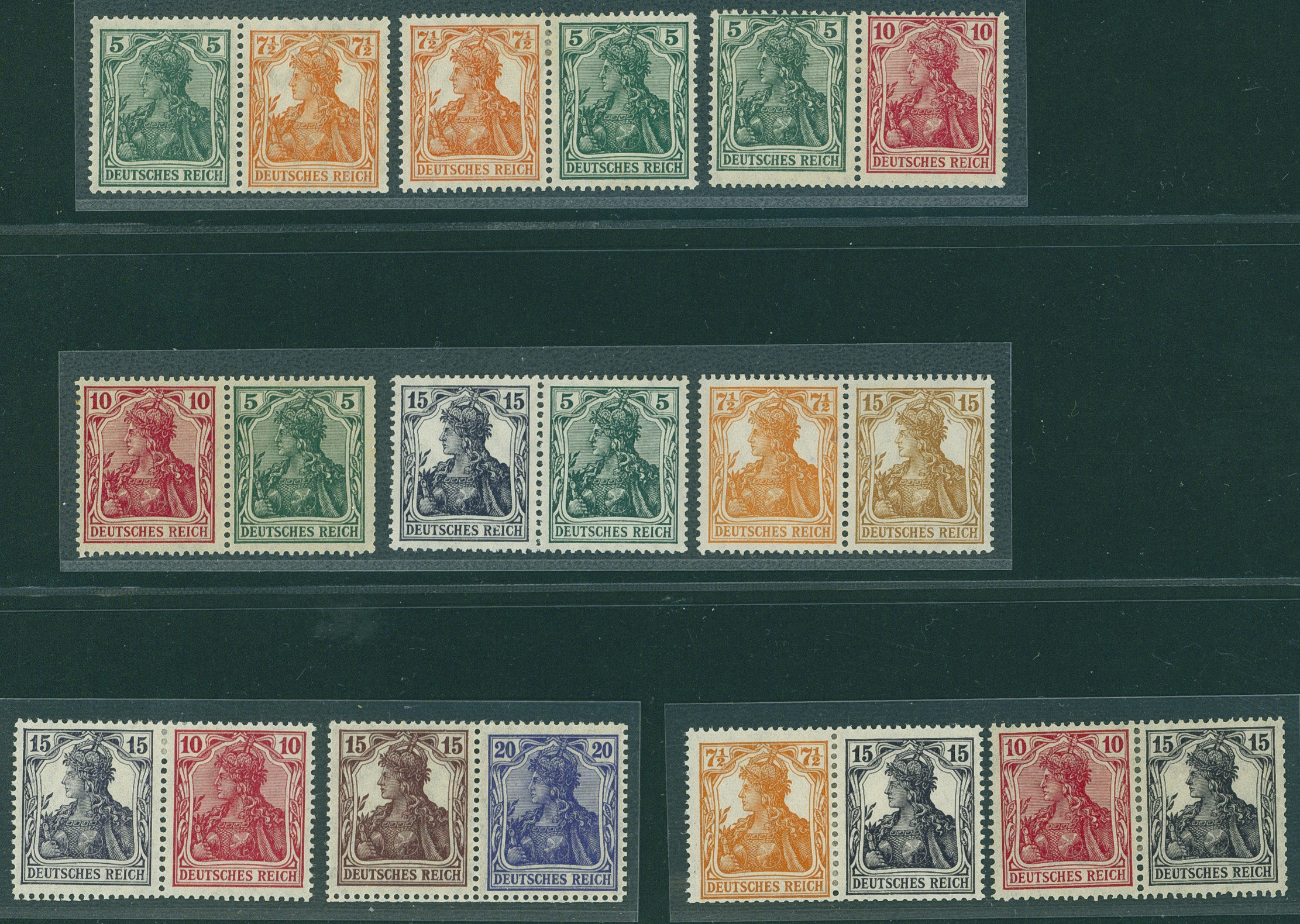 Lot 379 - DR - ZUSAMMENDRUCKE AUS MH 1-13, GERMANIA 1910/19  -  Hettinger Auktion Auktion 54