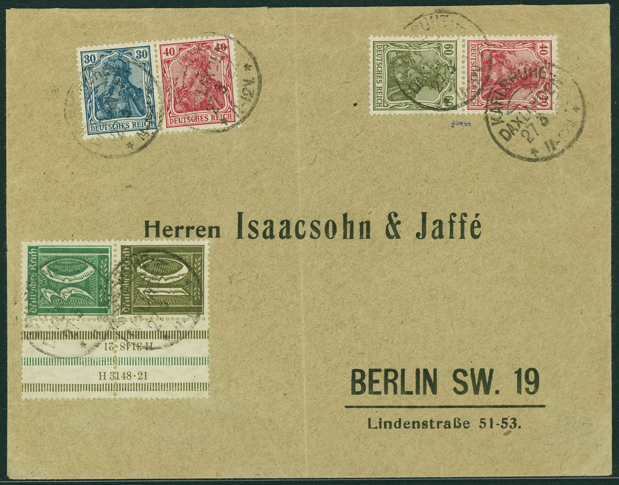 Lot 446 - DR - ZUSAMMENDRUCKE AUS MH 14-15, GERMANIA 1921 - Hettinger Auktion Auktion 54 Lot 446 - DR - ZUSAMMENDRUCKE AUS MH 14-15, GERMANIA 1921 - Hettinger Auktion Auktion 54